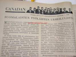 Työväen Urheilulehti 1928 nr 25-26 Canadannumero, sis. mm. artikkelit / kuvat; CSTUL, South Porcupinen Viesti, Sudburyn Kisa, Toronton Yritys, Montrealin Jousi,