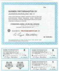 Suomen Yritysrahoitus Oy  Joukkovelkakirjalaina  1991 IV   10 000 000 mk , Helsinki 1.7.1991 specimen