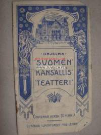 Suomen Kansallisteatteri 7.10.1906  &quot;Hevospaimen&quot; -käsiohjelma 