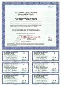 Interbank Osakepankki  optiolaina  1991/II, 50 optiotodistusta, Helsinki 23.12.1991 - optiotodistus