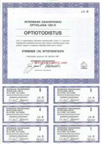 Interbank Osakepankki  optiolaina  1991/II, 10 optiotodistusta, Helsinki 23.12.1991 - optiotodistus