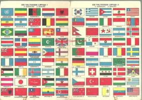 Eri valtioiden lippuja I ja II -  2 postikorttia, eripainos teoksesta Mitä-Missä-Milloin, kansalaisen vuosikirja 1951
