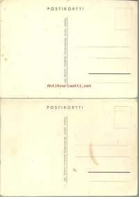 Eri valtioiden lippuja I ja II -  2 postikorttia, eripainos teoksesta Mitä-Missä-Milloin, kansalaisen vuosikirja 1951
