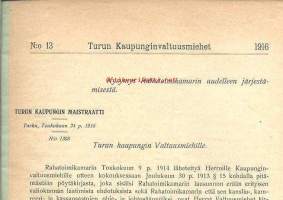 Turun Maistraatin kysymys Rahatoimikamarin uudelleen järjestämisestä   1916