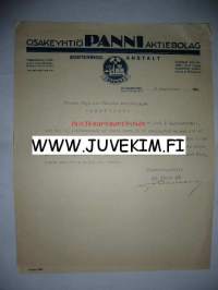 Osakeyhtiö Panni Aktiebolag Helsingfors/Helsinki 2.9.1921 -asiakirja