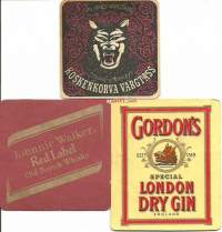 Viinamainoksia; Gordon Gin, Johnnie Walker ja Koskenkorva - tuopinalunen , 3 kpl