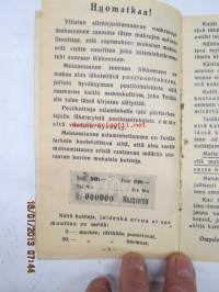 Kuittauskirja Ompelukoneosakeyhtiö Husqvarna, kivityömies Oskar Laine, Vehmaa, 7.10.1935 tehty vähittäismaksusopimus ompelukoneesta, kirja jossa mukana