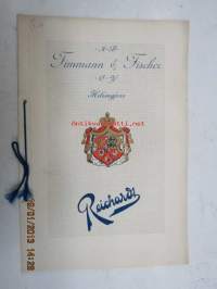Ab Timmann &amp; Fischer Oy Helsingfors / Helsinki -suklaan ja kaakaon tukkuluettelo (Reichardt)