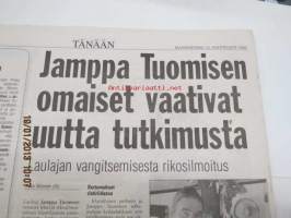 Iskelmätähti Jarmo &quot;Jamppa&quot; Tuomisen kuolinuutislehtiä, tapaukseeen liittyviä artikkeleita erä