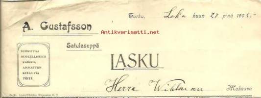 A.Gustafsson, satulaseppä  - firmalomake 1905
