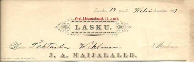 J.A.Maijala Turku  - firmalomake 1899