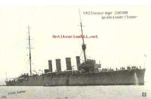 H.M.S Croiseur leger  CHATMAN , brittiläinen risteilijä 1. maailmansota -  laivakortti,  kulkematon uusintapainos