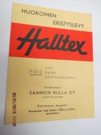 Halltex huokoinen eristyslevy -esite ja hinnasto v.1951