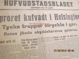Hufvudstadsbladet Extranumer Lördagen den 13 april 1918 + Söndagen 14 april + Måndagen 15 april + Tisdagen 16 april -Helsingin takaisinvaltauksen ja saks.