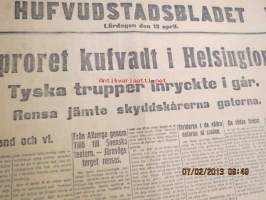 Hufvudstadsbladet Extranumer Lördagen den 13 april 1918 + Söndagen 14 april + Måndagen 15 april + Tisdagen 16 april -Helsingin takaisinvaltauksen ja saks.