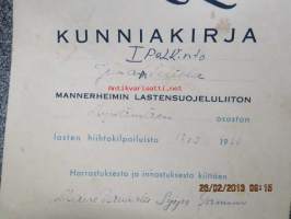 Kunniakirja - Mannerheimin lastensuojeluliiton Mynämäen osaston lasten hiihtokilpailuista 13.3.1966
