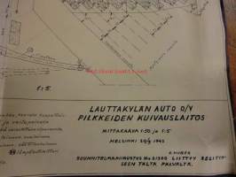 Lauttakylän Auto oy - pilkkeiden kuivauslaitos piirustukset 1943