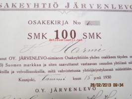 Osakeyhtiö Järvenlevo, 100 mk, Kuusjoki 15.1.1930, osakekirja nr 6