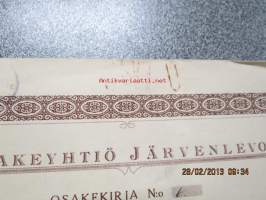 Osakeyhtiö Järvenlevo, 100 mk, Kuusjoki 15.1.1930, osakekirja nr 6