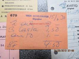 Leirintäaluekuitteja vuodelta 1969-70 6 kpl