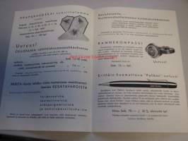 O.Y. Pohjoismaiden Paperikomppania 1934 heinäkuu nr 2, Kesätavaroita: lautasliinalaukut, rantahattu, krapuaiheiset lautasliinat, rannekompassi, Pelikan uutuus