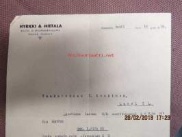 Hyrkki &amp; Hietala Rauta- ja sekatavarakauppa, lasku 16.4.1935