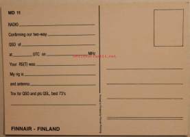 FINNAIR MD-11, kulkematon postikortti. Takana verifiointiteksti radioamatööreille, siis myös QSL-kortti.