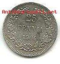 25 penniä  1906 hopeaa