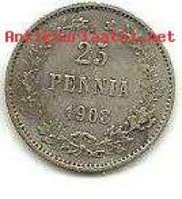 25 penniä  1908 hopeaa