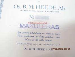 Oy B.M. Heede Ab, Helsinki 1947, 2 000 mk -osakekirja