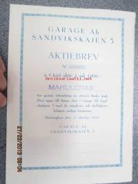 Garage Ab Sandvikskajen 3, Helsinki 1950, 1 000 mk -osakekirja