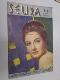Seura 11. 2. 1948 nr 6 sis. mm. seur. artikkelit / kuvat / mainokset; Virginia O&#039;Brien -kansi, selvännäkijä Upton Sinclair, hiihtomuoti, Turkoosi -puuterimainos