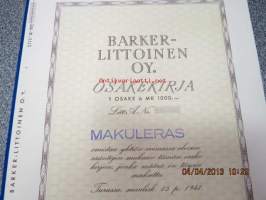 Barker-Littoinen Oy, Turku 1941, 1 000 mk -osakekirja