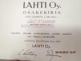 Lahti Oy, Lahti 1947, 2 000 mk -osakekirja