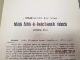 Helsingin Raitiotie- ja Omnibus Osakeyhtiö johtokunnan kertomus vuodesta 1912