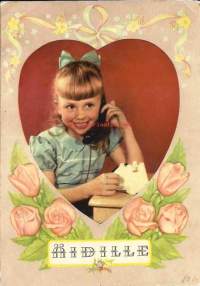 Äitienpäiväkortti- haloo, onnittelukortti, taittokortti, postikortti, kulkenut 50-luvun alku