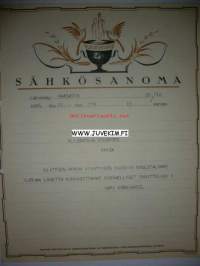 Ylijohtaja Stenfors Vaasa 26.10.1936 -sähkösanoma
