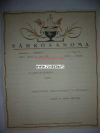 Ylijohtaja Stenfors Vaasa 26.10.1936 -sähkösanoma