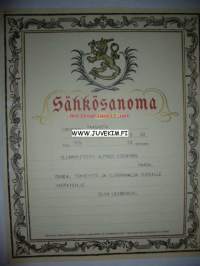 Yliarkkitehti Stenfors Vaasa 26.10.1936 -sähkösanoma