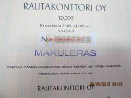 Rautakonttori Oy, Helsinki 1954, 10 osaketta á 1 000 mk -osakekirja