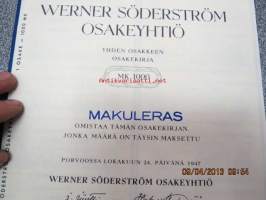 Werner Söderström Oy, Porvoo 1947, 1 osake 1 000 mk -osakekirja