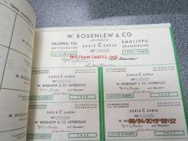 W. Rosenlew &amp; Co Ab, Pori 1950, 10 osaketta á 30 000 mk -osakekirja