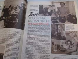 Kotiliesi 1953 nr 22, Kylmäkoski Oy:n mainos, kohti kevyempää kotitaloutta, puikoilla pukinkontiin mm.nuken takki, potkuhosut ja myssy, pannumyssy