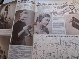 Kotiliesi 1953 nr 22, Kylmäkoski Oy:n mainos, kohti kevyempää kotitaloutta, puikoilla pukinkontiin mm.nuken takki, potkuhosut ja myssy, pannumyssy