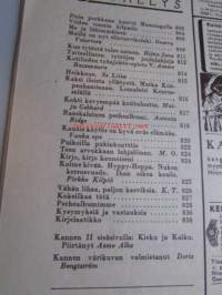 Kotiliesi 1953 nr 22, Kylmäkoski Oy:n mainos, kohti kevyempää kotitaloutta, puikoilla pukinkontiin mm.nuken takki, potkuhosut ja myssy, pannumyssy