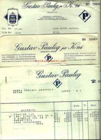 Gustav Paulig ja K:ni,  kuitti -40 ja lasku -32 ja -34  - firmalomake  3 kpl