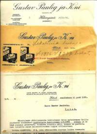 Gustav Paulig ja K:ni,  liikekirje -31 ja 38  ja karhulasku -40  - firmalomake  3 kpl