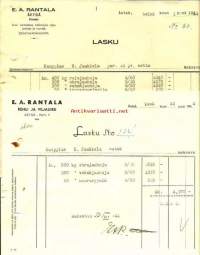E.A.Rantala, rehu- ja viljaliike, lasku 1944 - firmalomake  2 kpl