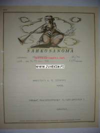 Arkkitehti A. V. Stenfors Helsinki 26.10.1936 -sähkösanoma