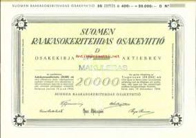 Suomen Raakasokeritehdas Oy   blanko osakekirja  15.12.1950 , Salo